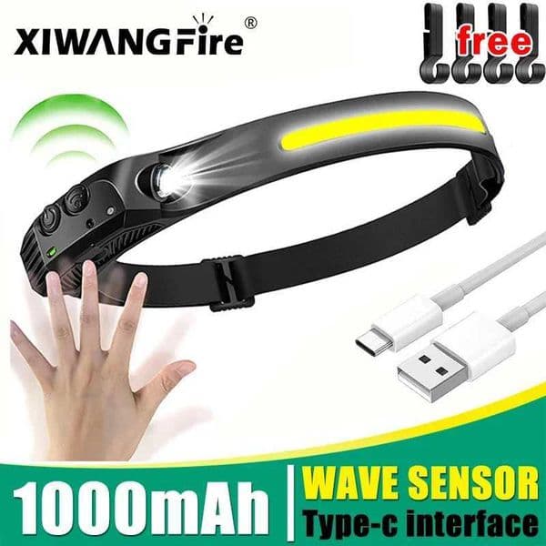 COB LED Headlamp Sensor Headlight with Built-in Battery Flashlight USB Rechargeable Head Lamp Torch 5 Lighting Modes Work LightCL240807