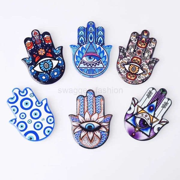 Creative Ceramic Hand Refrigerator Magnetic Stickers Hamsa Refrigerator Magnets Angel Eye Magnetic Fridge Magnets Home DecorXJ240809