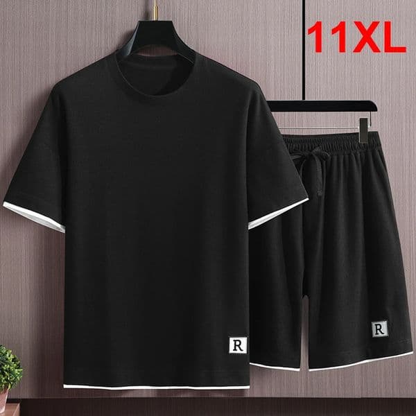 Mens Sets Summer Tracksuit Plus Size 10XL 11XL T-shirts Shorts Suits Male Big Size Summer Suits Black 240808
