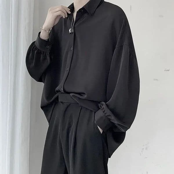 Solid color mens long sleeved shirt Korean comfortable casual loose classic single chest 240808