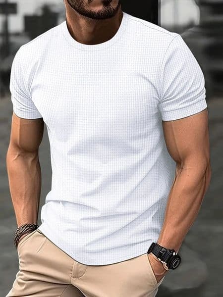 2024 Cross-border high-end mesh ice silk short-sleeved T-shirt mens crewneck summer solid color nylon slip T-shirt 240809
