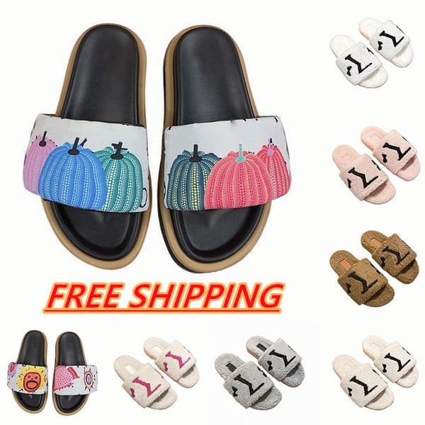 Pillow Designer Slippers For Womens Mens Letters Leather Fur Slides Furry Flats Sandals claquette Luxury Autumn Winter Indoor Outdoor Sandals Shoes free shipping