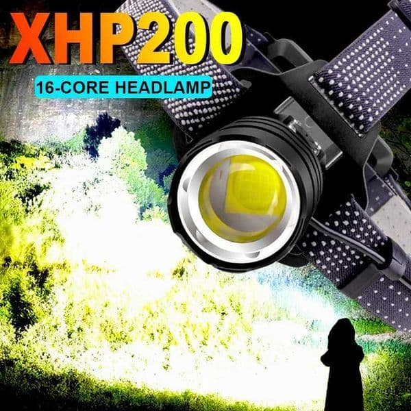2022 Super XHP200 Powerful Headlamp Rechargeable Head Flashlight High Power Head Lamp 1000Meters Headlight 18650 Fishing LanternCL240807