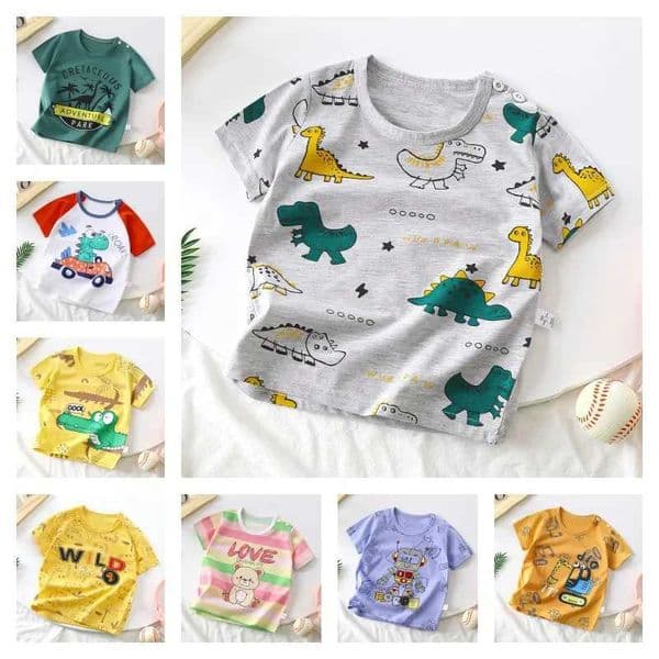 Summer childrens cotton T-shirt 0-4 years old animal print dinosaur shark boy T-shirt girl top T-shirt cartoon childrens clothingW240718