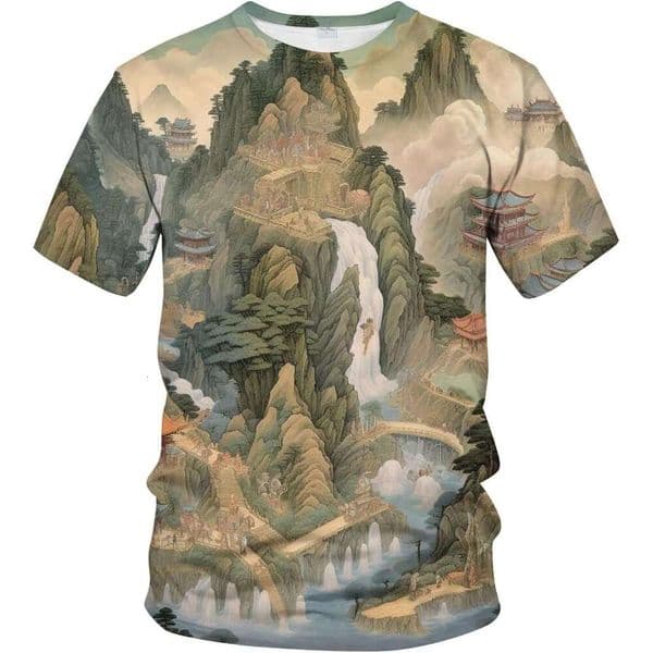 Mens T shirt Natural Ink Landscape Painting Pattern Colorful Short Sleeve Shirt Top shirts tshirt graphic tee Casual tops summer clothes Short sleeve Free shipping
