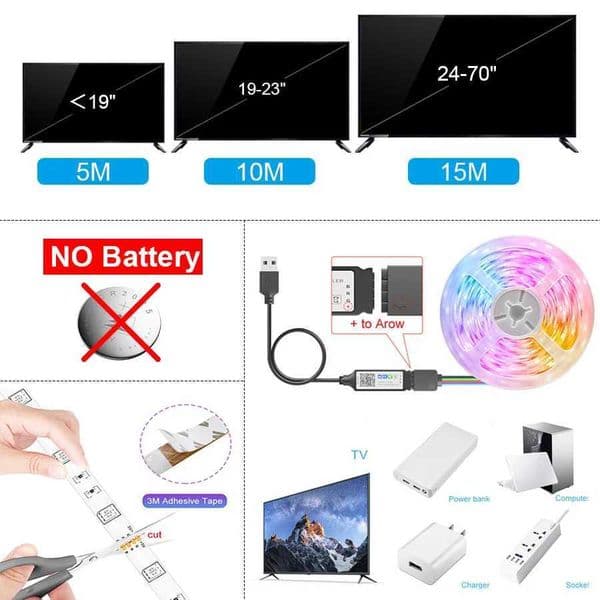 1M-30M USB LED strip light Bluetooth RGB 5050 5V RGB light flexible LED strip TV desktop screen backlight diode strip X2503221