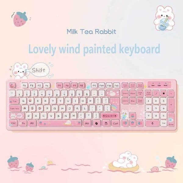 Kawaii wired keyboard milk tea rabbit cute pink cute chocolate wired keyboard girls keyboard creative coloring wireless keyboardCL240709