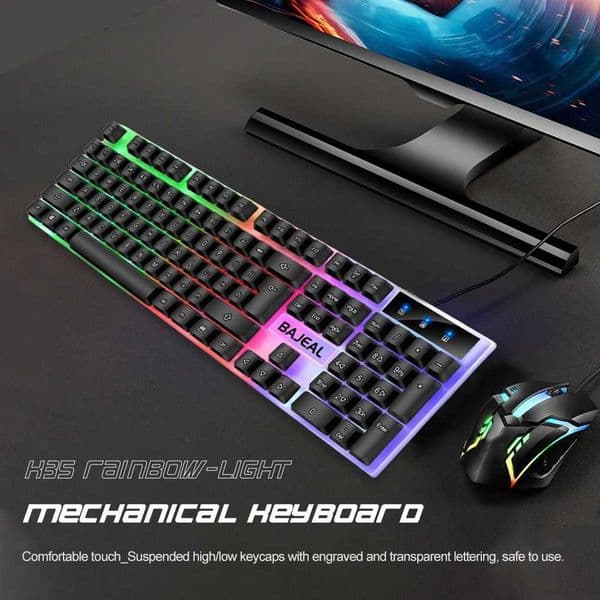 RGB Gaming Keyboard 98 Keys Mechanical Keyboard 1.5m Cable USB Wired Keyboard Seven Color Lights for Computer Laptop PC GamerXJ241225