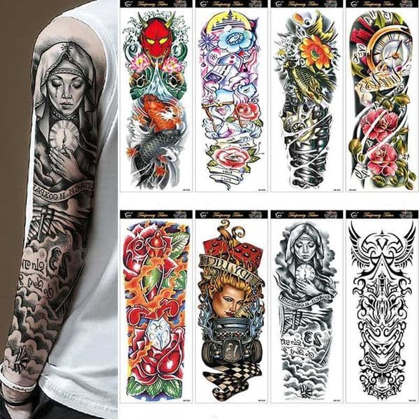 Waterproof Temporary Full Arm Tattoos Men Women Cool Leg Art Black Fish Dragon Skull Sleeve Large Fake Sticker Glitter Style Y240809