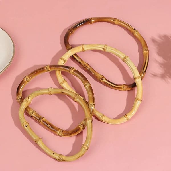 Round Bamboo Bag Wood Handles Handcrafted Vintage Handbag Replacement DIY Accessories For Bags Bag Handles 12cm/15cm 240809