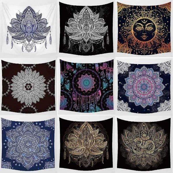 Home Decoration Beautiful Purple Mandala Lotus Yellow Sun Wall Art Tapestry Hanging 230x180cm W240809