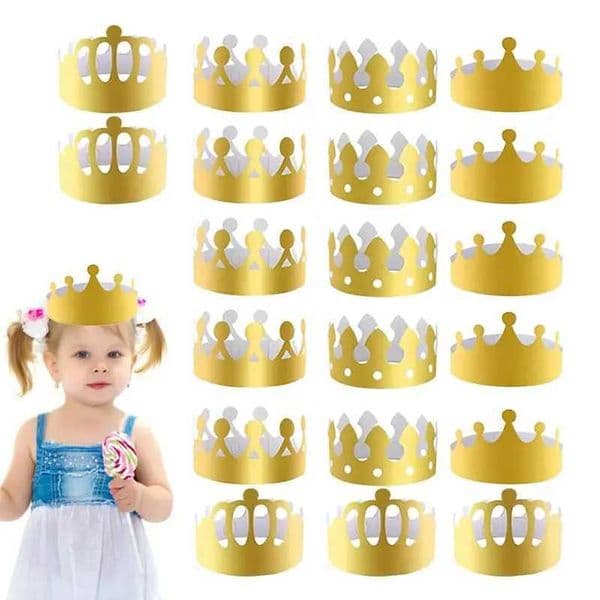 Gold Foil Crown 20PCS Adjustable Gold Party Crown Paper King Hats Gold Foil Paper Party Crown Hat 4 Styles For Birthday Y240810