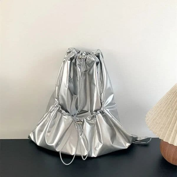 Silver Big Travel Drawstring Back Pack Leather Korean Fashion Women Backpacks for Women School Bags Backpack 240809