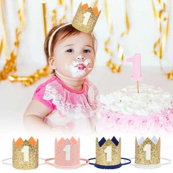 Happy Birthday Party Crown Hat Number 1 Crown One Headband Hat 1st Kids Boy Girl Baby Shower Birthday Party Decoration Supplies Y240810