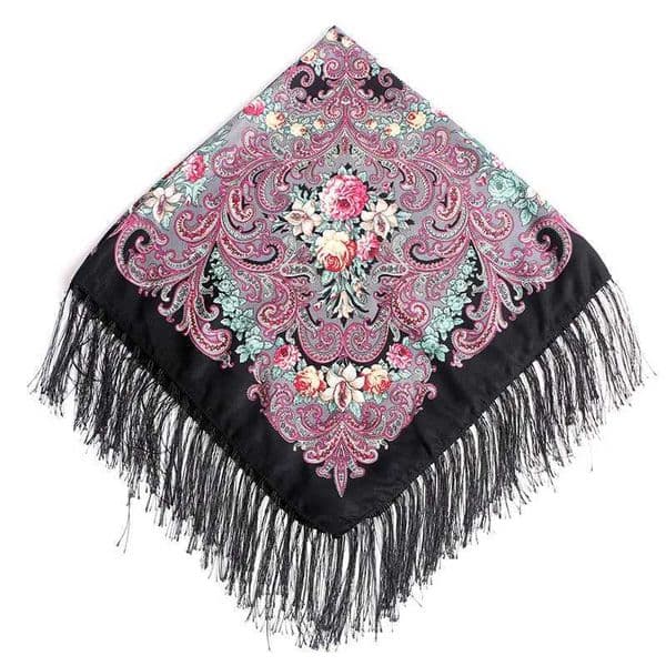90 * 90cm Womens Russian Scarf Luxury Flower Printed Square Bandana Ethnic Ruffle Shawl Babushka Handle Chieftain Blanket Scarf W240810