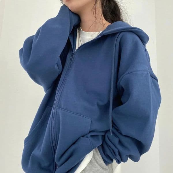 Women Solid Color Zipper Hoodies Harajuku Y2K Drawstring Long Sleeve Hooded Sweatshirts Korean Casual Pocket Jacket Streetwear 240810