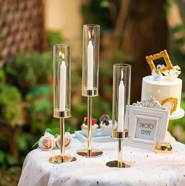 Fashion Glass Hurricane Candle Holder for Taper Candles 3 Pcs Candlestick Holders Long Stem Candle Holders for Tabletop Centerpiece Home