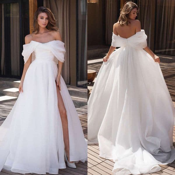 Summer A-Line Gown Wedding Dresses Side Split Pleat Strapless Organza Bridal Gowns Big Vestidos De Novia Custom Size Colour