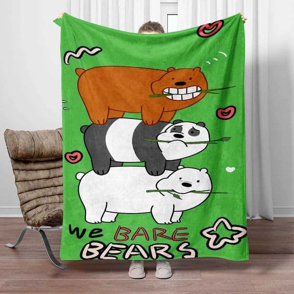 Anime Bear Blanket- Lightweight Flannel Throw for Sofa Bed Travel Camping Livingroom Office Couch ChairXJ240813