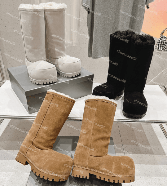 Alaska Fur High Boot Women Designer Snow Boots Nylon Ski Bootie Men Luxury Chunky Winter Boots Top Quality Platform Booties Without Box