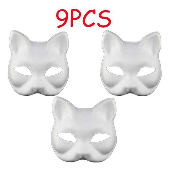 Designer 3/6/9/12/15Pcs Therian White gift set Cat Masks Blank DIY Halloween Mask Animal Half Facemasks Masquerade Cosplay Party 2024 Y240813 Decoration