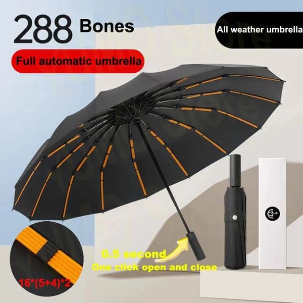 288 bone super windproof umbrella allweather largesized mens automatic business UV protection womens sunshade 240813