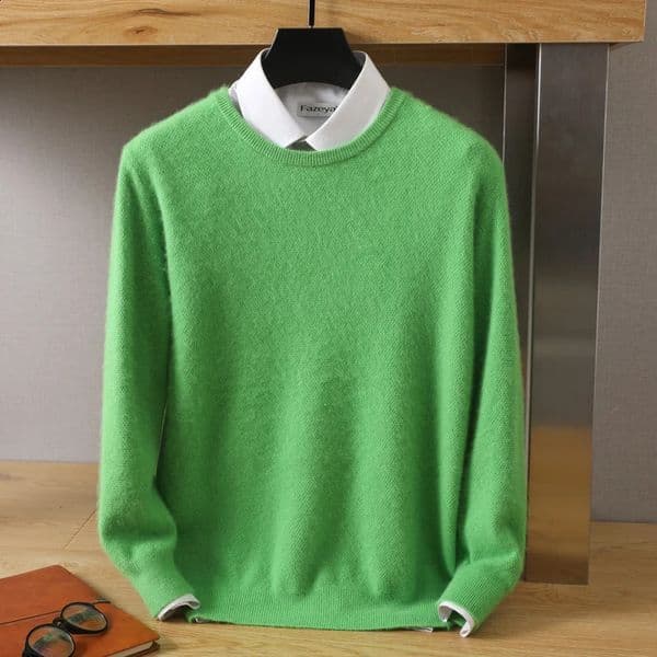 Mens autumn and winter mink cashmere sweater solid color rice grain knitted skydiving oversized loose casual bottom top 240813