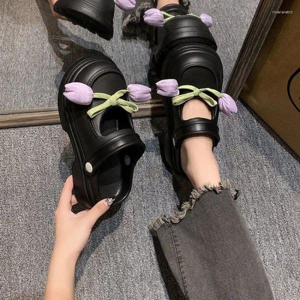 Slippers Women's Anti-Slip French Mary Jane Sandals Internet Celebrity Closed-Toe Summer Platform Shoes Fashion Dress 40
