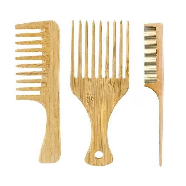 1 natural bamboo and wood hair comb anti-static African fork comb suitable for women round wide tooth wooden comb hair brush for women W240813