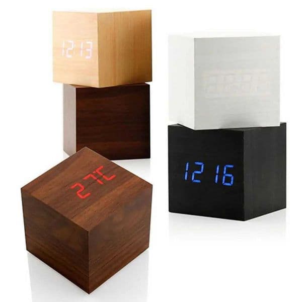 Modern Wooden Cube Digital LED Thermometer Timer Calendar Desk Alarm Clock Desk Table Kitchen Accessories Compact Retro NodicM240814