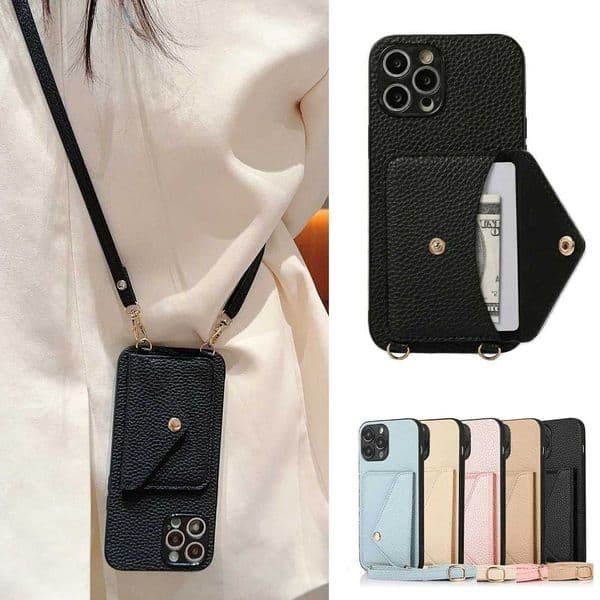 Crossbody Strap Leather Card Slot Pocket New Wallet Case For iPhone 11 12 13 14 15 Pro Max Plus Lanyard Phone Bag Cover Purse Y240815