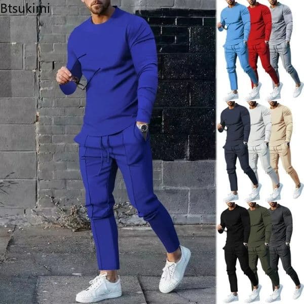 2024 Mens High Grade 2PCS Pants Sets Long Sleeve Solid Sports Zipper Suit Tops Jogging Pants Sportswear Suit Sets Male 240815