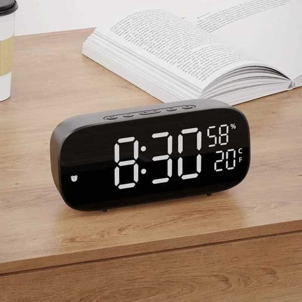 Voice Control Digital Alarm Clock TEMP Humidity Display Countdown Snooze Table Clock12/24H USB Powered Always On LED ClockM240814