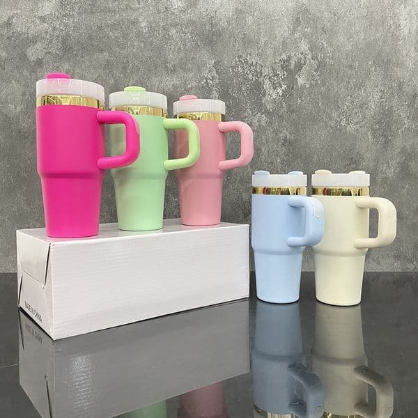 25 pack China warehouse double walled stainless steel vacuum insulation mirror 14oz Tumbler With Handle keep cold and hot travel coffee mug for laser engraving