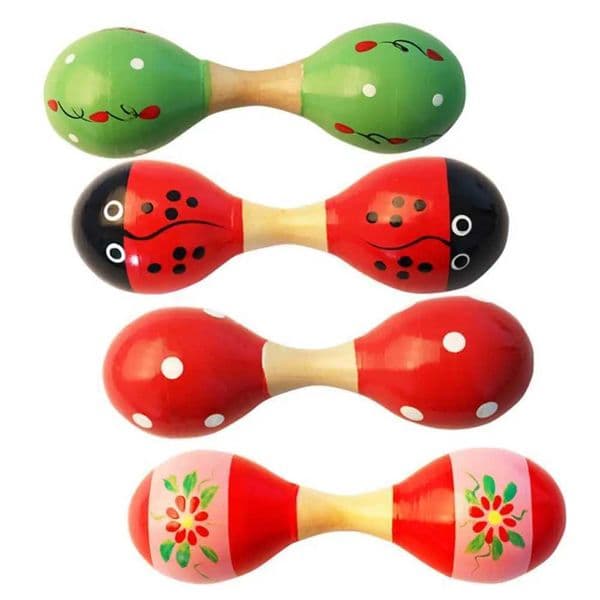 1 Pcs Baby Rattle Maraca Rattles Sand Hammer Toy 15cm Wooden Double Head and Hamme Musical Percussion Instrument Teaching AidM240815