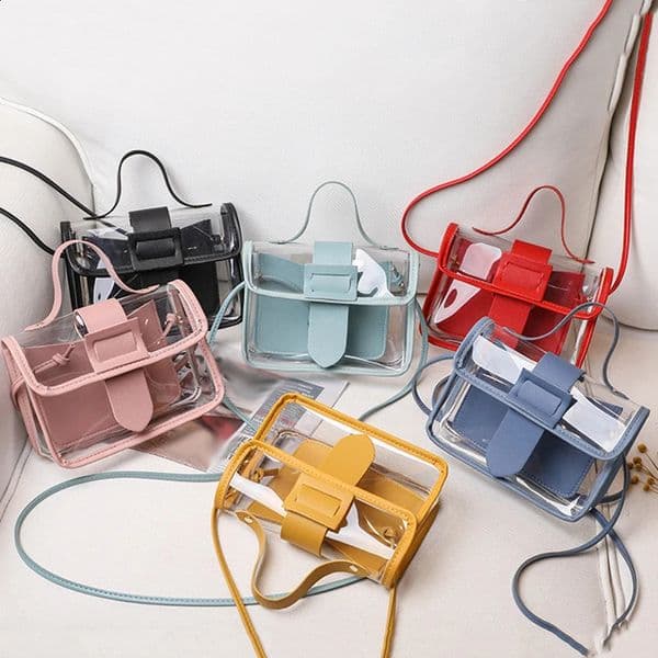 Ladys Transparent Jelly Bag Small Square Bag Individual Large Pin Buckle Shoulder Bag Woman Cross-Body Bag 240815