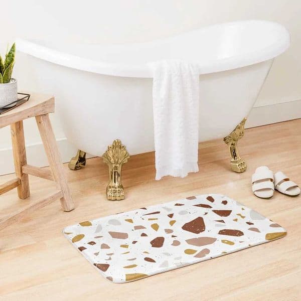 Terrazzo Stone Pattern (Terracotta + Mustard) Bath Mat Shower Floor Entrance MatM240816