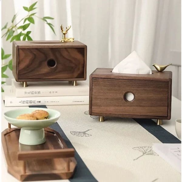 2026 Black Walnut Tissue Box Living Room Desktop Storage Boxes Creative Brass perfume Napkin Holder Magnetic Backboard Home cologne Decoration 240816 Free Shipp