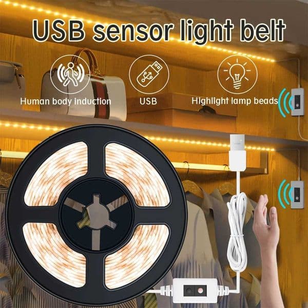 Smart LED Strip Light USB 5V Motion Sensor Dimmable Backlight TV Kitchen Night Light Flexible Tape Ribbon Diode Lamp for Cabinet CL240815