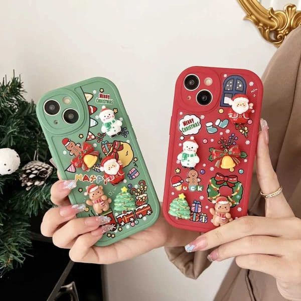 Cartoon 3D Santa Claus Tree Christmas Phone Case For iPhone 15 14 13 12 11 Pro Max XR XS X 7 8 Plus SE New Year Gift Soft CoverM240816