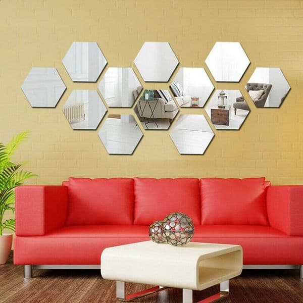 Decorative Mirror Self-adhesive Stickers Home Decor Mirror 3d Mirror Removable Hexagon Bedroom Decoration Diy Art Ornaments 240822