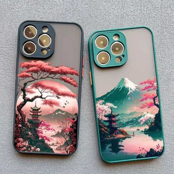 Japanese Aesthetic Mount Fuji Landscape Map Phone Case For iPhone 7 8 Plus 14 13 12 11 15 Pro Max Mini XR XS X Shockproof CoverM240816