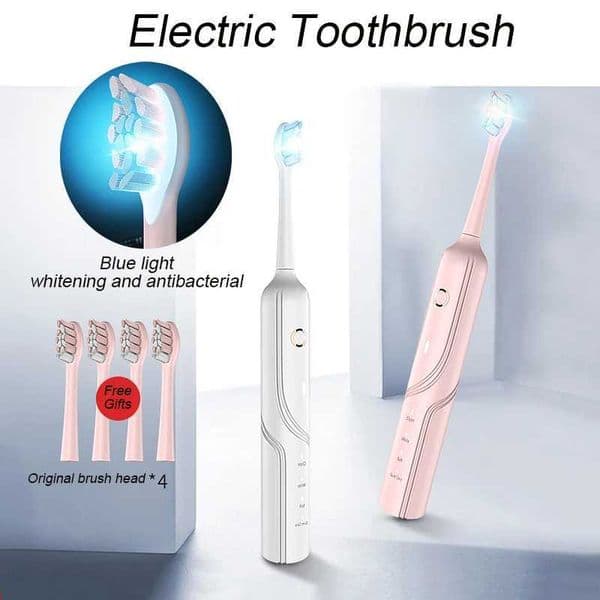 Sonic Electric Toothbrush With Blue Light Whitening And Antibacterial Rechargeable Waterproof 4 Brushes Replacement HeadsM240816