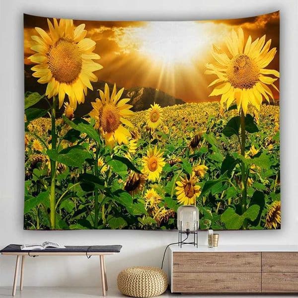 Sunflower wall decorative tapestry Colorful rural style curtain fabric Background Y240816