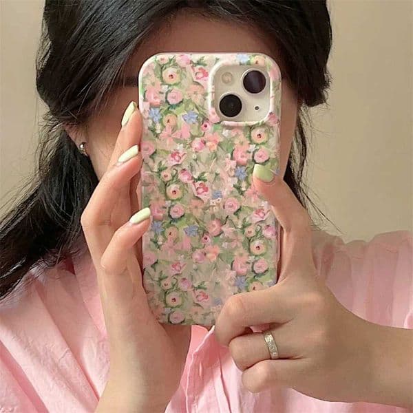 Korean Color Oil Painting Flower Phone Case For iPhone 15 Pro 12 11 12 13 14 Pro Max Cover Silicone Cute Protective Cases WomenM240816