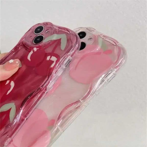 Pink Peach Cherry Soft Clear TPU Phone Case For IPhone 15 14 11 16 Pro Max 12 13 MIni XR Flower Wavy Bumper Silicone Cases Cover P240914
