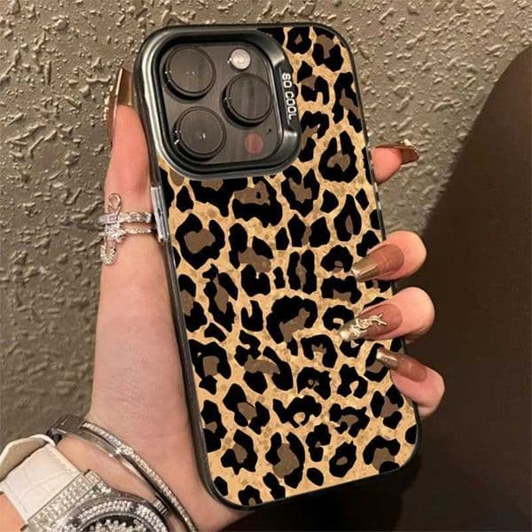 Brown Leopard Anti-drop Armour Phone Case For iPhone 15 Pro Max 15 14 13 12 11 Pro X XR XS 7 8 Plus Lens protect plating CoverM240816