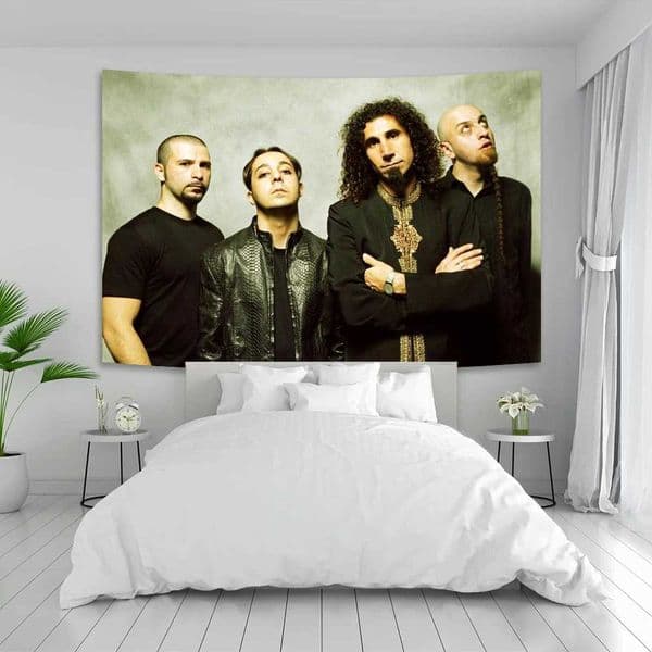 90150cm American Rock Band System Of A Down Tapestry Hippie Bohemian Room Decorated Polyester Canvas Background Cloth Banner Y240816