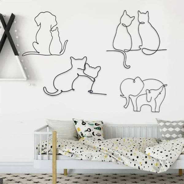 Dog Art Sculpture Iron Home Office Wall Mounted Decoration Cute Pet Cat Craft Animal Ornaments Abstract Minimalist Art Sculpture 240816