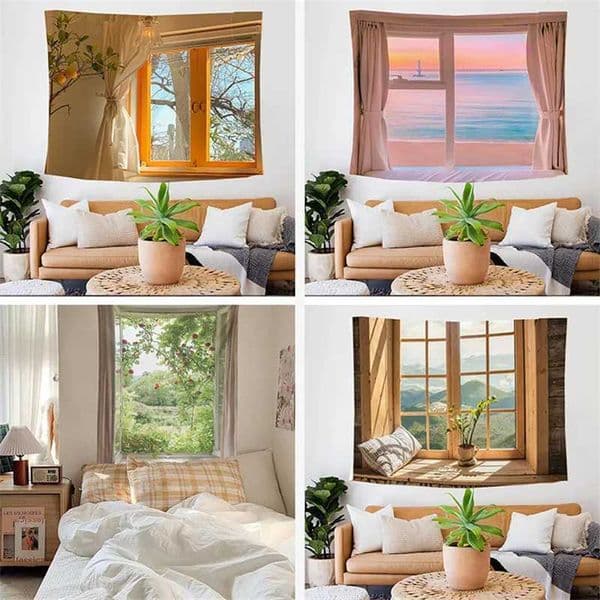 Green Nature Sea Boho Minimalist Art Large Tapestry Beach Towel Curtain Aesthetic Window Landscape Wall Hanging Decor Y240816